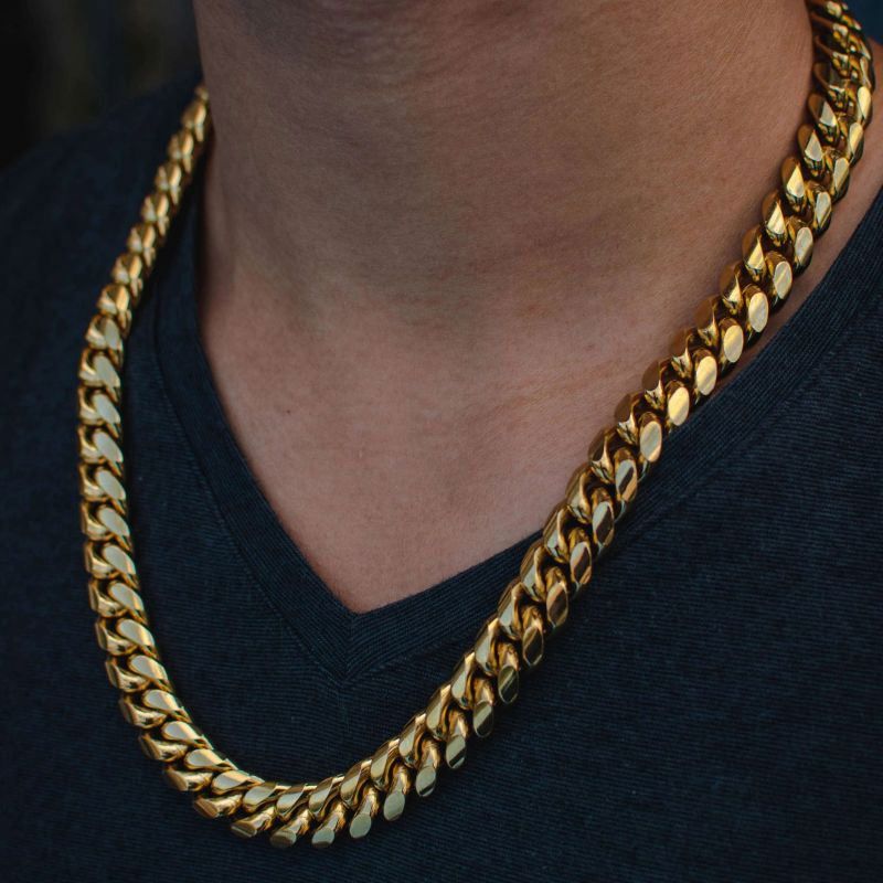 Helloice 12mm 18K Gold PVD Plated Finish Cuban Link