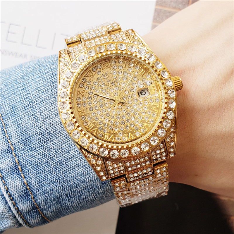 Helloice Iced 18K Gold Paved Diamond Quartz watch