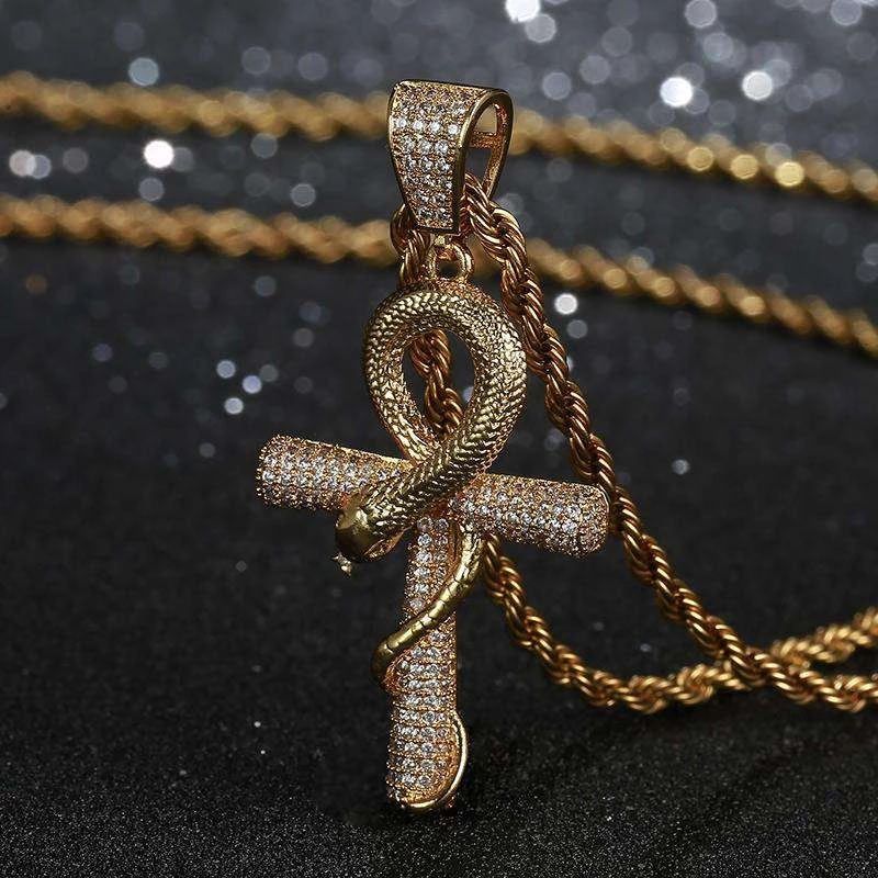 Helloice Iced Ankh Ouroboros Cross in Gold
