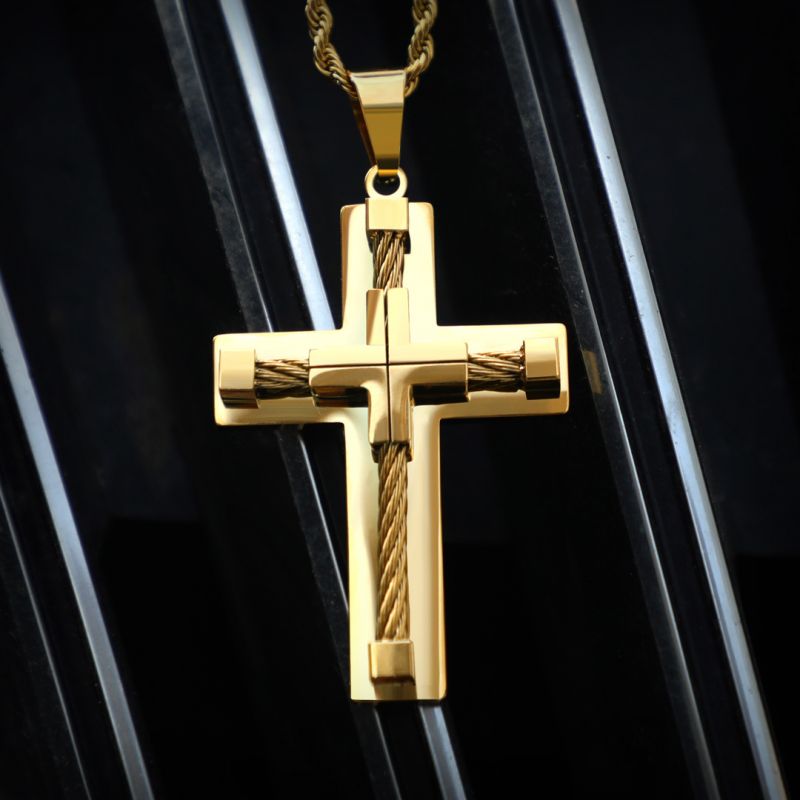 Helloice 18K Gold Stainless Steel Cross Pendant