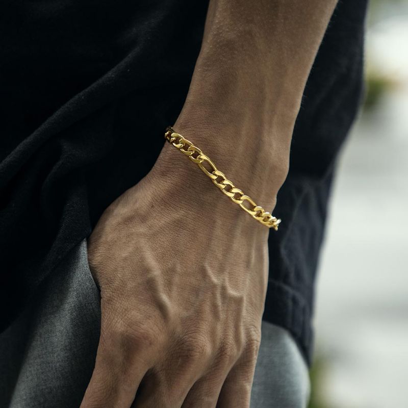 Stainless Steel Figaro Bracelet in Gold