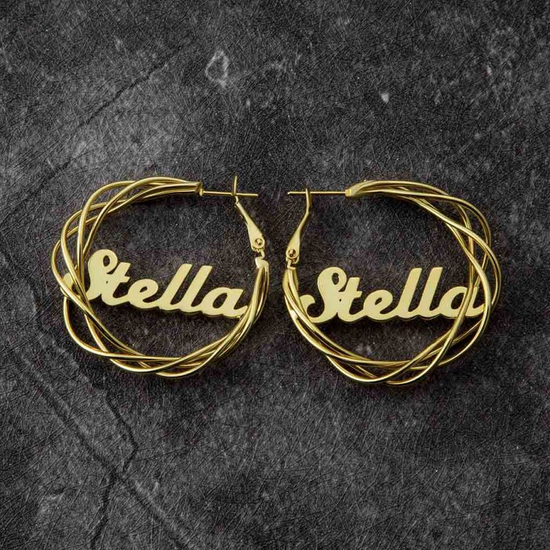 Personalized " Open Twisted Name Hoop Earrings