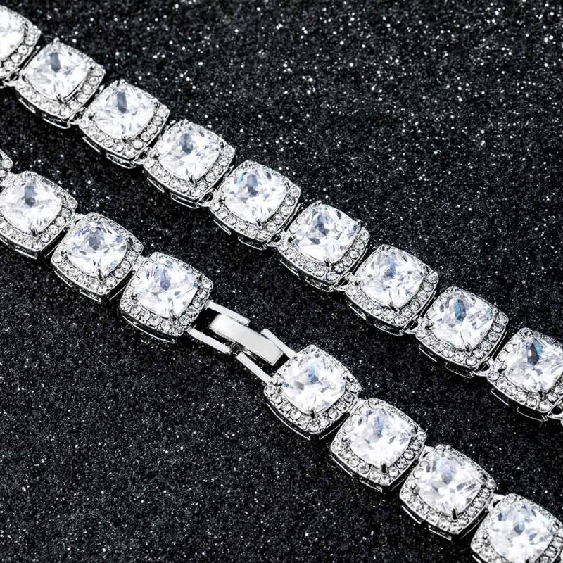 Helloice 10mm Clustered Tennis Chain and Bracelet Set in White Gold