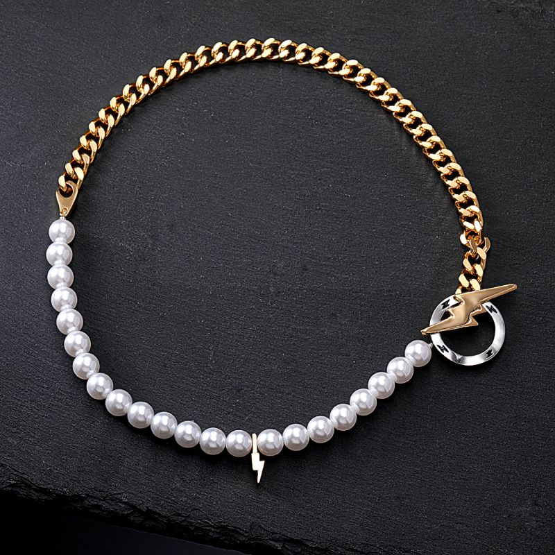Helloice Lightning Toggle Clasp Cuban Pearl Necklace