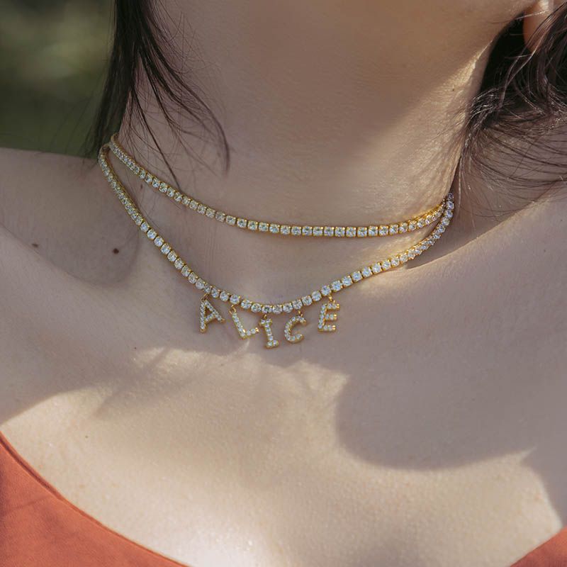 Helloice Custom Iced Name Letters Tennis Necklace