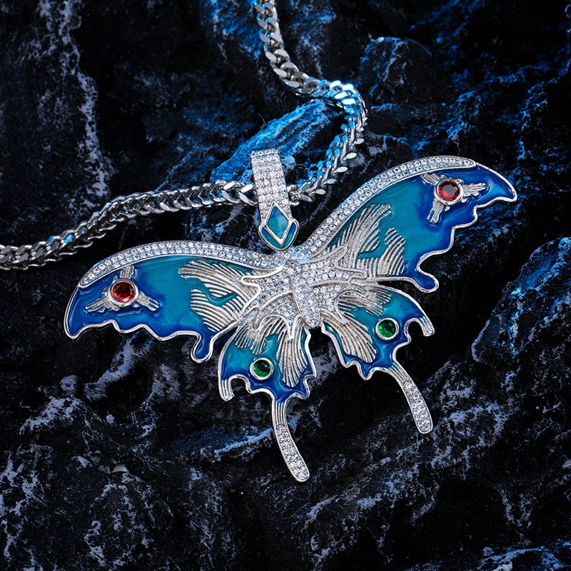 Helloice Vintage Blue Enamel Butterfly Pendant with Franco Box Chain